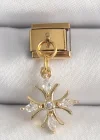 316L Çelik Gold Renk Sallantı Zirkon Taşlı Kar Tanesi Model Nomination Charm