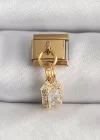 316L Çelik Gold Renk Sallantı Zirkon Taşlı Kare Model Nomination Charm