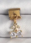 316L Çelik Gold Renk Sallantı Zirkon Taşlı Kiraz Model Nomination Charm