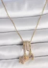 316L Çelik Gold Renk Sallantı Zirkon Taşlı Mor Taşlı Ayıcık Figür Charm Kadın Kolye