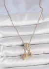 316L Çelik Gold Renk Sallantı Zirkon Taşlı Mor Taşlı Ayıcık Figür Charm Kadın Kolye