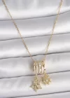 316L Çelik Gold Renk Sallantı Zirkon Taşlı Yıldız Güneş Figür Charm Kadın Kolye