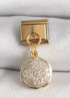 316L Çelik Gold Renk Sallantı Zirkon Taşlı Yonca Model Nomination Charm