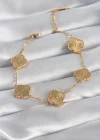 316L Çelik Gold Renk Yonca Model İşleme Detay Kadın Bileklik