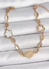 316L Çelik Gold Renk Yonca Model İşleme Detaylı Kadın Bileklik