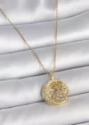 316L Çelik Gold Renk Zincir Ay Güneş Model Zirkon Taş Detaylı Kadın Kolye