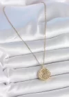 316L Çelik Gold Renk Zincir Ay Güneş Model Zirkon Taş Detaylı Kadın Kolye
