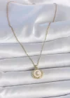 316L Çelik Gold Renk Zincir Beyaz Mineli Hilal İşlemeli Madalyon Model Kadın Kolye