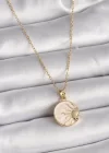 316L Çelik Gold Renk Zincir Beyaz Sedefli Gün Batımı Madalyon Model Kadın Kolye
