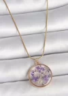 316L Çelik Gold Renk Zincir Daire Eposki Mor Çiçek Model Kadın Kolye