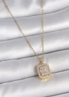316L Çelik Gold Renk Zincir Kare Zirkon Taş Model Kadın Kolye