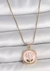 316L Çelik Gold Renk Zincir Pembe Papatya İşlemeli İnci Detay Kadın Kolye