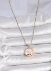 316L Çelik Gold Renk Zincir Pembe Papatya İşlemeli İnci Detay Kadın Kolye