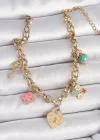316L Çelik Gold Renk Zincir Sallantı Kilit Kalp Figür Anahtar Model Kadın Bileklik