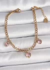 316L Çelik Gold Renk Zincir Sallantı Pembe Zirkon Taşlı Kalp Model Kadın Bileklik