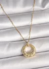 316L Çelik Gold Renk Zincir Zirkon Taş İşlemeli Daire Model Kadın Kolye