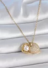 316L Çelik Gold Renk Zincir Zirkon Taşlı Açılır İncili Kalp Model Kadın Kolye
