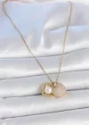 316L Çelik Gold Renk Zincir Zirkon Taşlı Açılır İncili Kalp Model Kadın Kolye