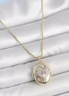 316L Çelik Gold Renk Zincir Zirkon Taşlı Anka Kuşu İşlemeli Açılır Model Kadın Kolye