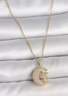 316L Çelik Gold Renk Zincir Zirkon Taşlı Ay Yıldız Model Kadın Kolye