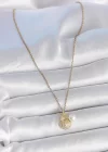 316L Çelik Gold Renk Zincir Zirkon Taşlı Deniz Kabuğu Model İnci Detay Kadın Kolye