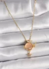 316L Çelik Gold Renk Zincir Zirkon Taşlı Krem Renk Mineli Gezegen Model Kadın Kolye
