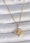 316L Çelik Gold Renk Zincir Zirkon Taşlı Pusula Model Kadın Kolye
