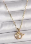 316L Çelik Gold Renk Zincir Zirkon Taşlı Sinek Kuşu Figür Çiçek Figür Kadın Kolye