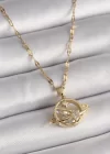 316L Çelik Gold Renk Zincir Zirkon Taşlı Yıldız Detay Satürn Gezegen Model Kadın Kolye