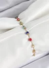 316L Çelik Gold Renk Zincirli Mix Renk Kristal Taşlı Kadın Bileklik