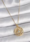 316L Çelik Gold Renk Zincr Mavi Taşlı Lotus Model Kadın Kolye