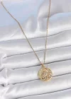 316L Çelik Gold Renk Zincr Mavi Taşlı Lotus Model Kadın Kolye