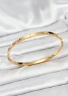 316L Çelik Gold Renk Zirkon Taşlı 65 mm İnce Kadın Kelepçe Bileklik