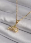 316L Çelik Gold Renk Zirkon Taşlı Balık Kuyruğu Model Kadın Kolye