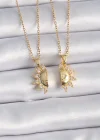 316L Çelik Gold Renk Zirkon Taşlı Güneş Model İşleme Yazı Detay Arkadaş Kolyesi
