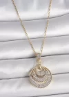 316L Çelik Gold Renk Zirkon Taşlı Madalyon Model Kadın Kolye