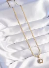 316L Çelik Gold Renk Zirkon Taşlı Model Kolye