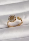 316L Çelik Gold Renk Zirkon Taşlı Papatya Model Kadın Yüzük