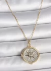 316L Çelik Gold Renk Zirkon Taşlı Pusula Model Kadın Kolye