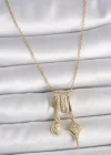 316L Çelik Gold Renk Zirkon Taşlı Sallantı Ay Yıldız Figür Charm Kadın Kolye