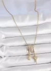 316L Çelik Gold Renk Zirkon Taşlı Sallantı Ay Yıldız Figür Charm Kadın Kolye