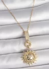 316L Çelik Gold Renk Zirkon Taşlı Sallantı Güneş Model Kadın Kolye