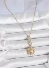 316L Çelik Gold Renk Zirkon Taşlı Sallantı Güneş Model Kadın Kolye