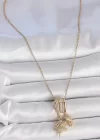 316L Çelik Gold Renk Zirkon Taşlı Sallantı Melek Figür Charm Kadın Kolye
