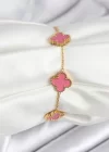 316L Çelik Gold Zincir Pembe Yonca Renk Bileklik