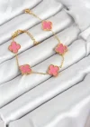 316L Çelik Gold Zincir Pembe Yonca Renk Bileklik