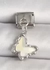 316L Çelik Gümüş Renk Beyaz Kelebek Model Nomination Charm