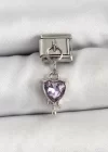 316L Çelik Gümüş Renk Mor Kalp Model Nomination Charm