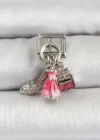 316L Çelik Gümüş Renk Pembe Elbise Kombini Model Nomination Charm