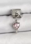 316L Çelik Gümüş Renk Pembe Kalp Model Nomination Charm
